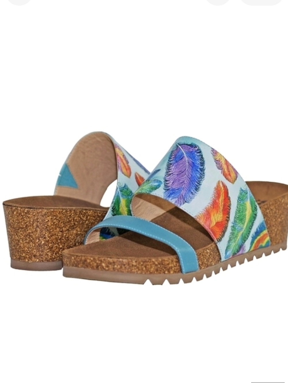 Anuschka Myra Floating Feathers Leather Double Strap Mini Platform Sandals 6